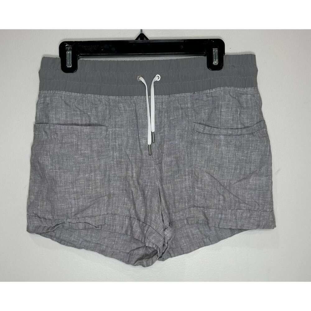 Athleta Cabo Linen Shorts Womens 8 Gray Pull On Drawstring Casual Vacation Beach